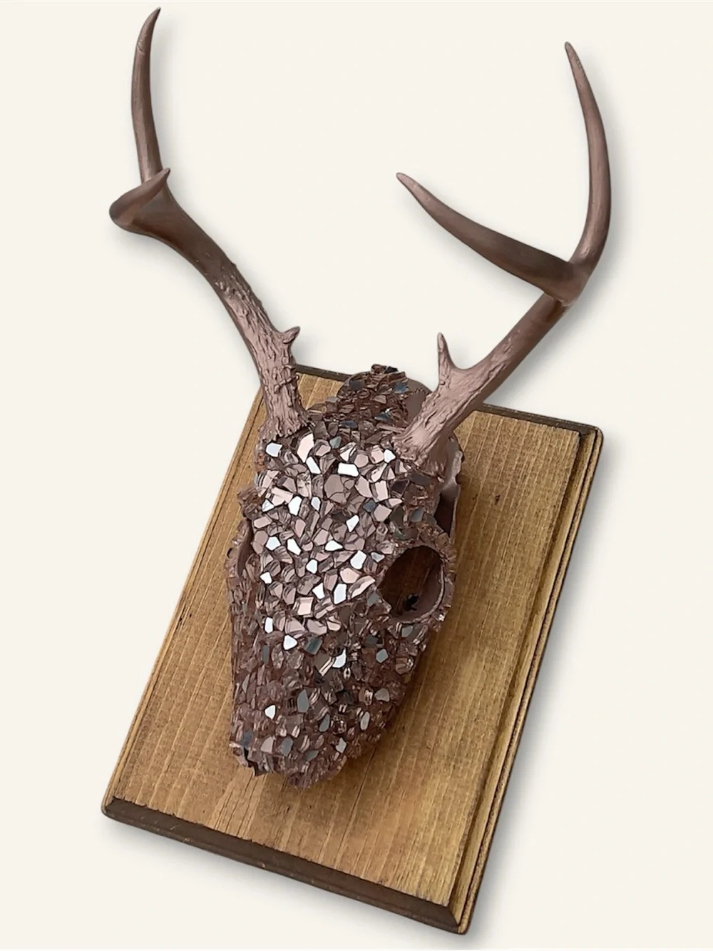 Rose Gold Fireglass Bedazzled Deer Skull Wall Art Home Decor Boho taxidermy